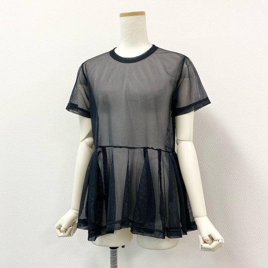 64g18 《美品》 COMME des GARCONS コムデギャルソン 2023AW メッシュペプラム チュニック S ブラック 画像参照 カットソー 日本製 女性服