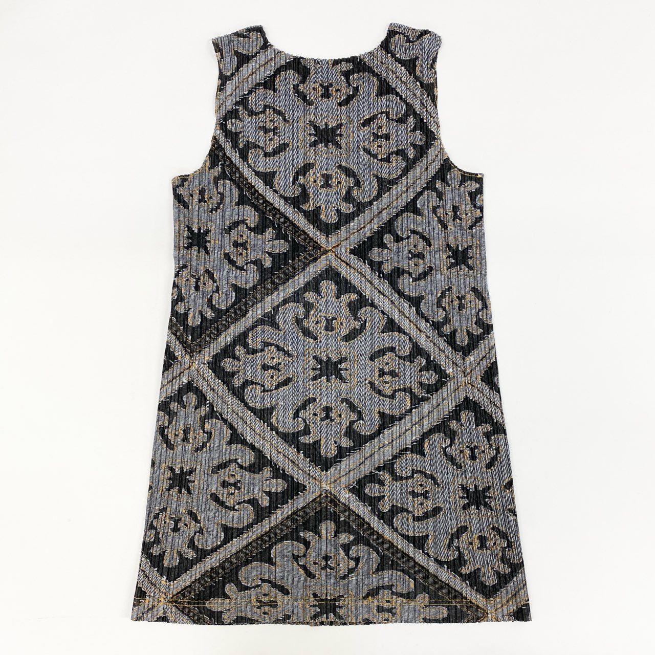 Ah20 PLEATS PLEASE ISSEY MIYAKE プリーツプリーズ イッセイミヤケ デニム転写 ノースリーブワンピース ドレス チュニック トップス 日本製 総柄プリント PP91-JK565 3 グレー レディースo07t