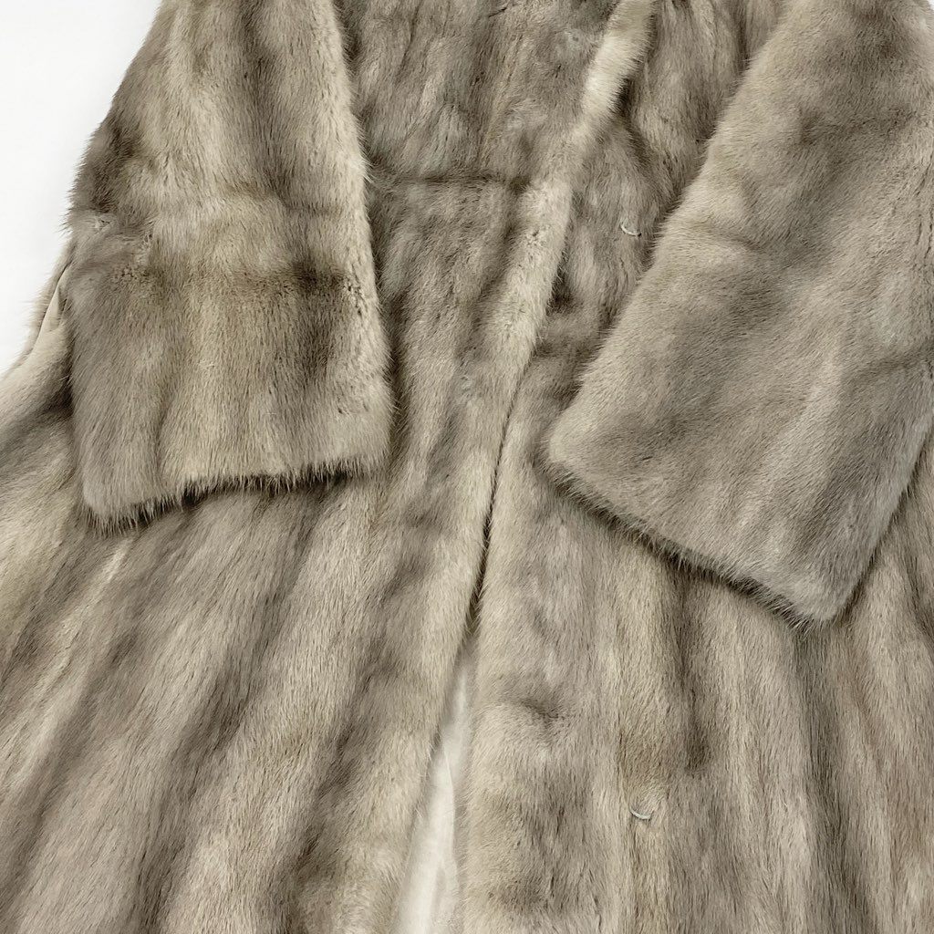 71L15 サファイアミンク 丈110cm 超ロングコート サイズ11号 シルバーグレー 本毛皮 MINK FUR ポケット有t18r