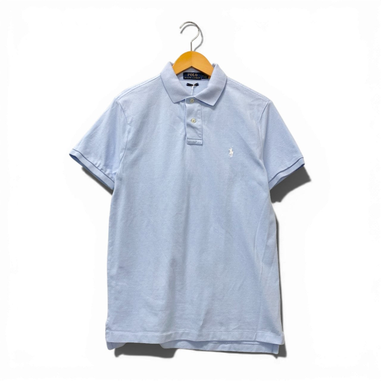 23b16 POLO RALPH LAUREN ポロラルフローレン CUSTOM SLIM FIT 半袖ポロシャツ 鹿の子 メンズ 紳士服 Mサイズ ライトブルー コットン100％u02t