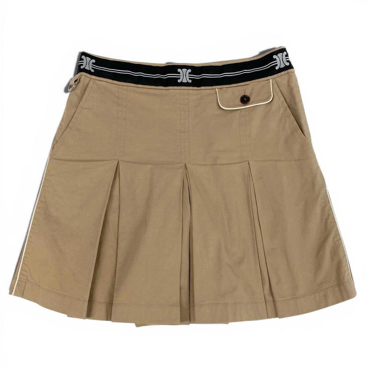 65b10 Vintage CELINE セリーヌ ウエスト マカダム スカートショーツ ショートパンツ キュロット 34 ベージュ レディースk02i