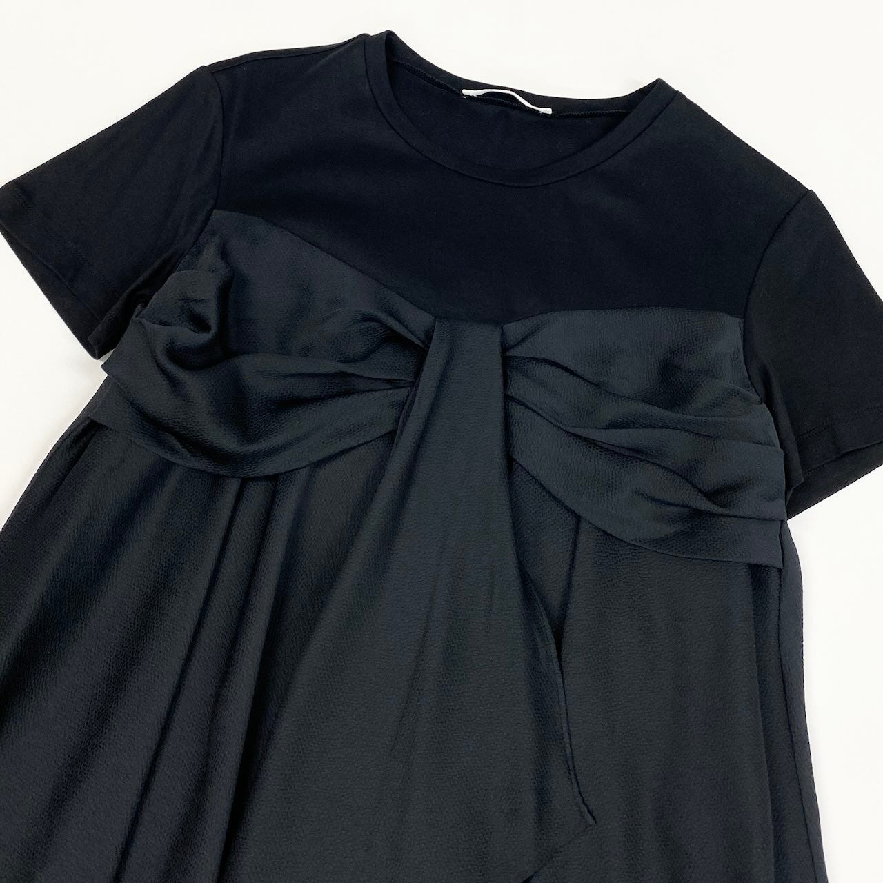 47d16 ADEAM アディアム 2021年 ラッフルドレープ カットソー 半袖Tシャツ トップス サイズ0 ブラック レディース 女性用u02t