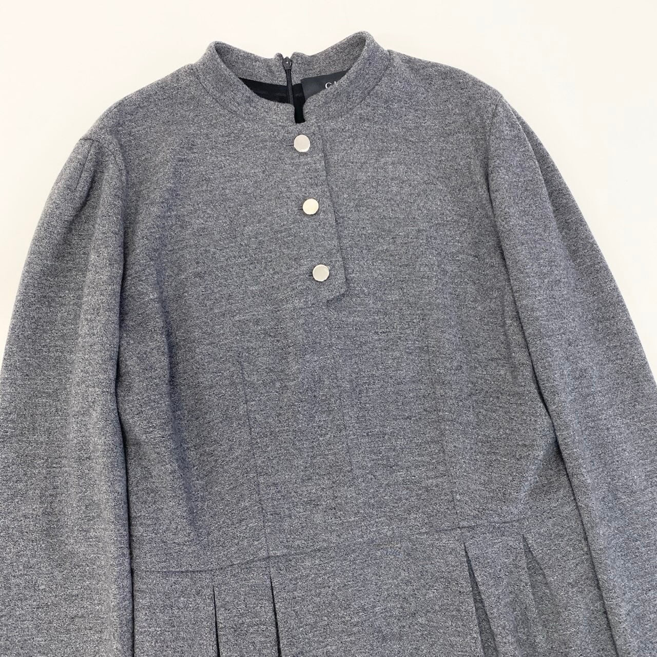 Ef9 【新品保管品】GUCCI ロングスリーブワンピース スタンドカラー イタリア製 XLサイズ グレー ウール100％ レディース 女性用u02t