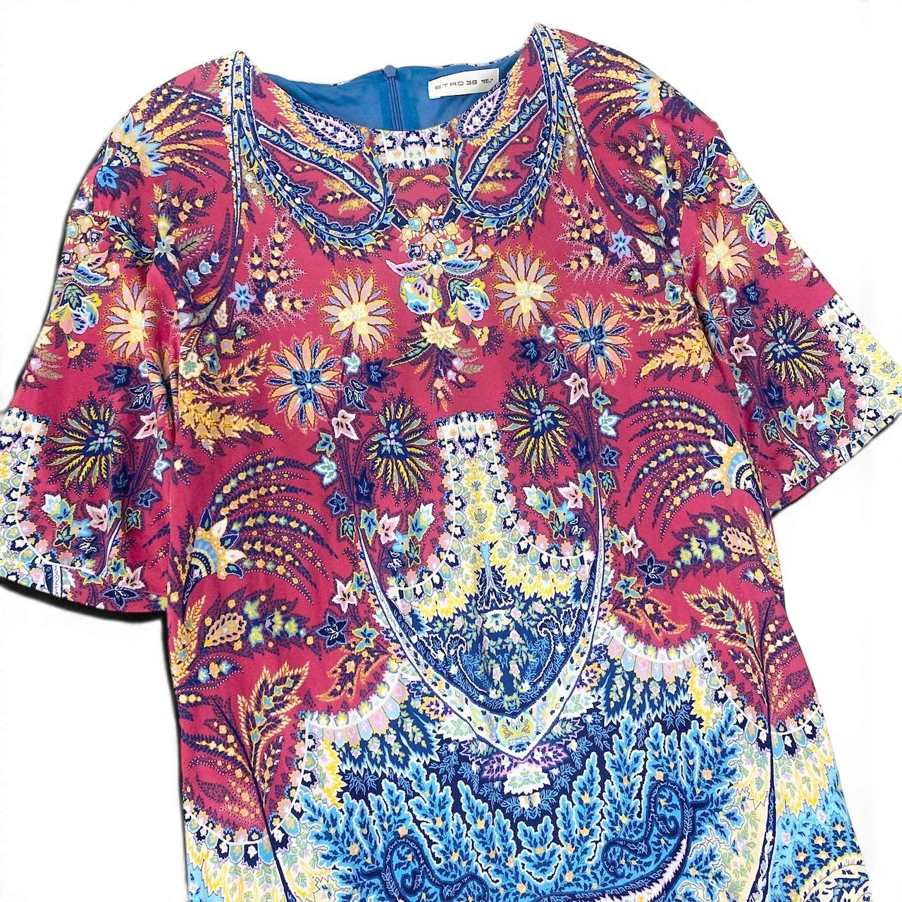 84e29 ETRO エトロ ショートスリーブ シルクワンピース ペイズリー柄 花柄プリント マルチカラー レディース 女性服o07t