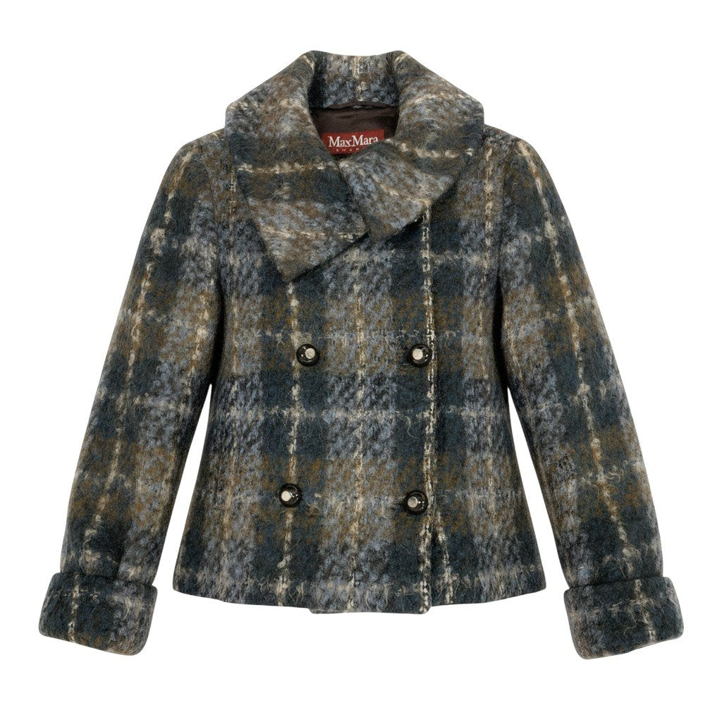 46f11 Max Ｍara STUDIO マックスマーラ ストゥディオ ダブルブレスト ウールジャケット ハーフコート チェック柄 サイズ44 マルチカラー レディース 女性用u02t