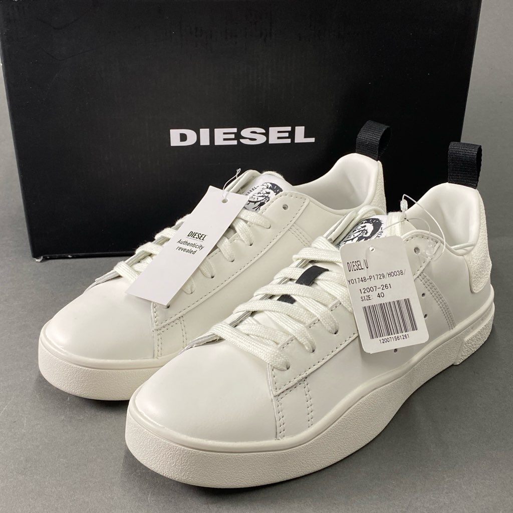 6d21 【未使用】 DIESEL ディーゼル S-CLEVER LOW レザースニーカー ローカットスニーカー 25.5 ホワイト メンズ