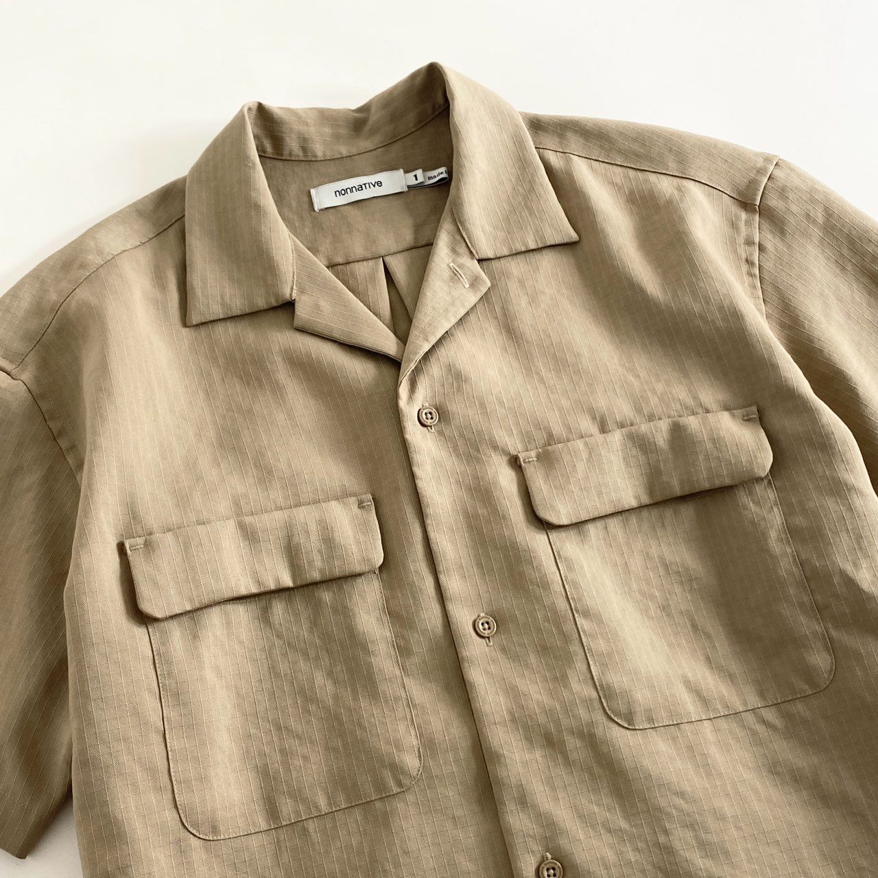 59g26 《美品》 NONNATIVE ノンネイティブ BOWLER S/S SHIRT P/R RIPSTOP リップストップ オープンカラー 半袖シャツ NN-S3917 1 ベージュ