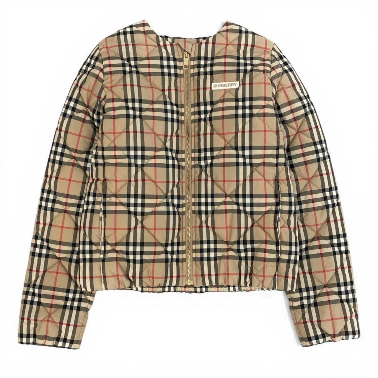 Ic18 BURBERRY バーバリー ノバチェック 中綿ジャケット ノーカラージャケット ジャンパー レディース 女性服 14Y/レディースM相当 ベージュ系k02i