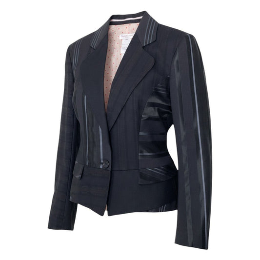 1j20 【美品】Christian Lacroix クリスチャンラクロア テーラードジャケット ブレザー 切替デザイン パッチワーク 40サイズ ブラック レディース 女性用u02t
