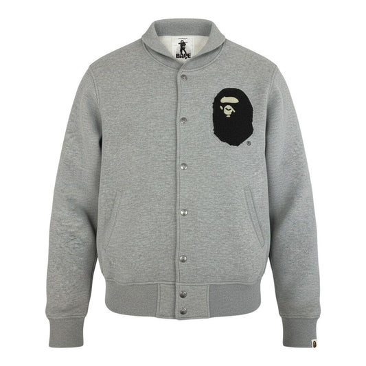 Mg19 A BATHING APE アベイシングエイプ NIGO期 00's スウェットスタジャン エイプヘッド ワッペンロゴ  XL グレー コットン100％ メンズu02t