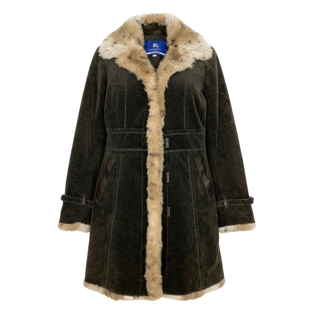 Eg10 BURBERRY LONDON BLUE LABEL バーバリーロンドン ブルーレーベル ファーコート 中綿コート ベロア  サイズ38 ダークブラウン レディースo07t
