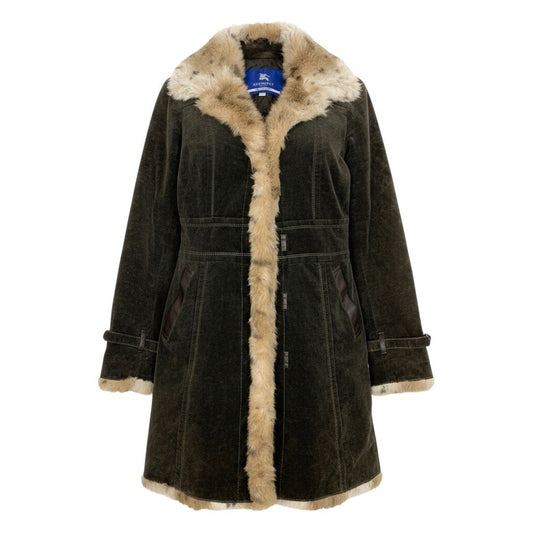 Eg10 BURBERRY LONDON BLUE LABEL バーバリーロンドン ブルーレーベル ファーコート 中綿コート ベロア  サイズ38 ダークブラウン レディースo07t