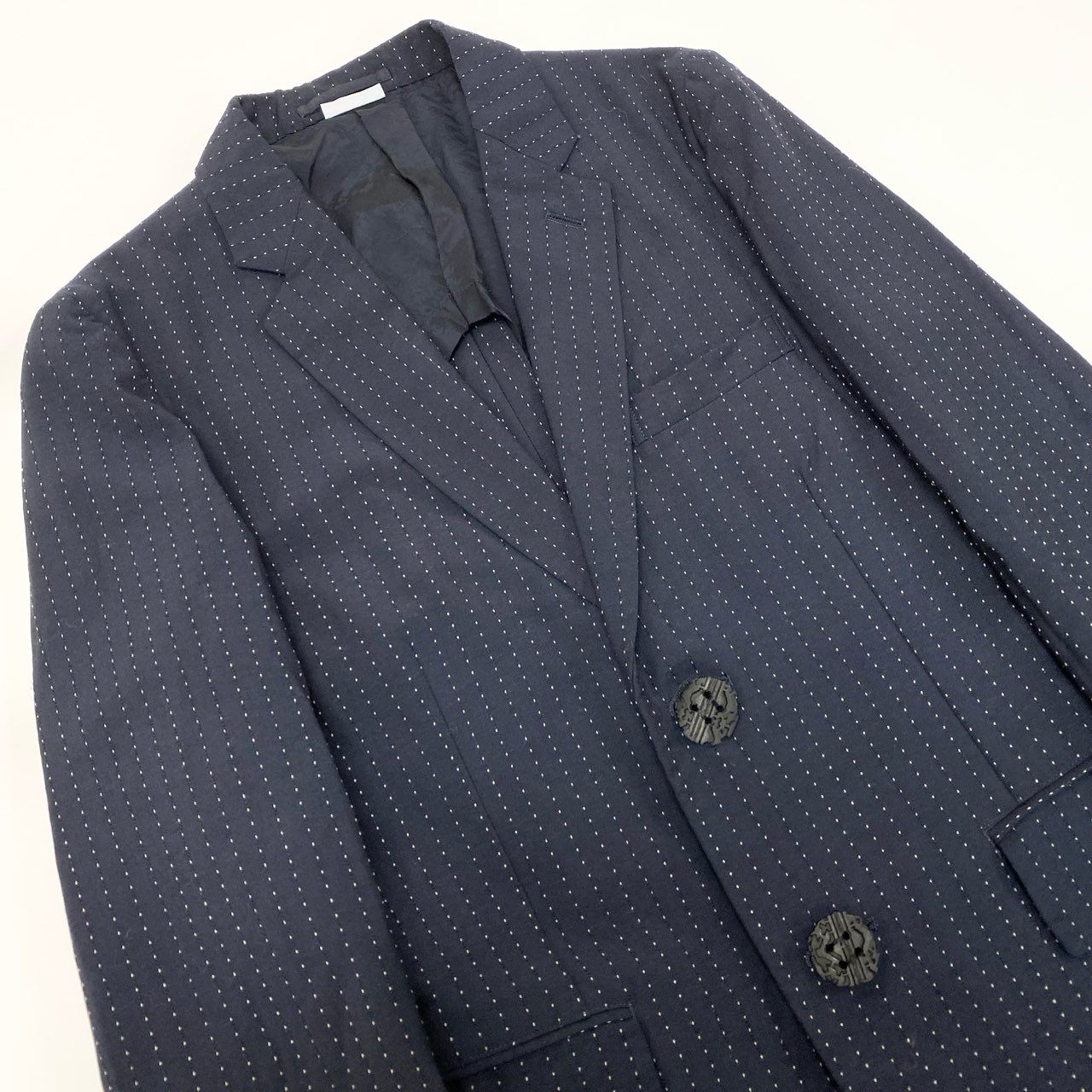 20L2【美品】COMME des GARCONS HOME PLUS コムデギャルソンオムプリュス ピンストライプ ロングジャケット 13SS ジャケットコート アウター PK-J026-051-2-1 XSサイズ ネイビー メンズo07t