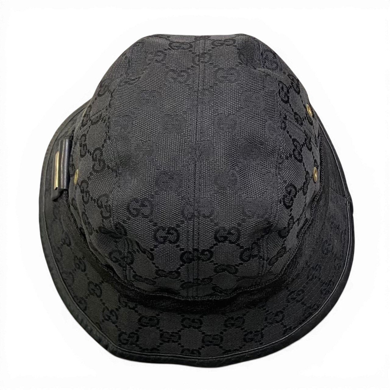 c18 GUCCI グッチ ゴールドプレート GGキャンバス バケットハット Gold Plate GG Canvas Bucket Hat サイズM ブラック 帽子 イタリア製