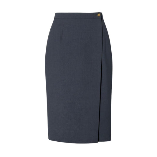 Ee28 GUCCI グッチ ヴィンテージ ラップスカート GG金ボタン サイズ42 ダークグレー ウール100％ レディース 女性服u02t
