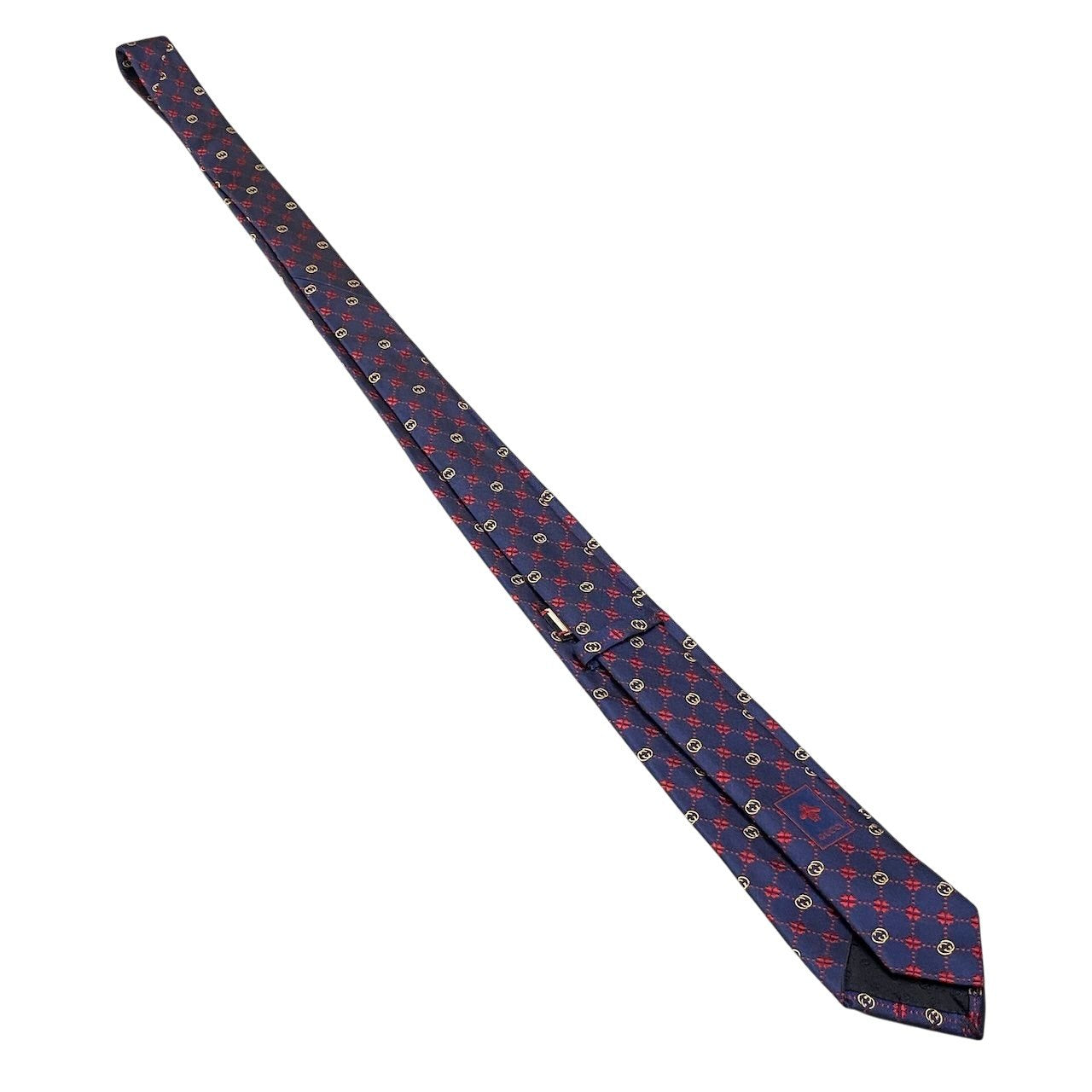 e16 GUCCI グッチ ネクタイ インターロッキングG クローバー ネイビー メンズ 男性用u02t