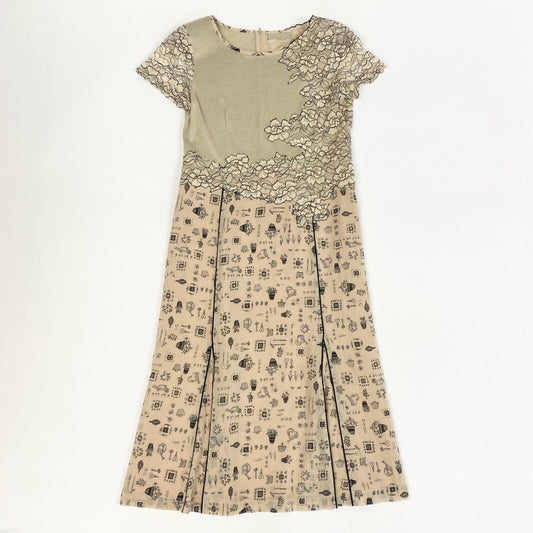 60j27 Roosa ロッサ 半袖ワンピース ロングワンピース ニット レース 総柄 44サイズ ベージュ ブラック レディースu02t