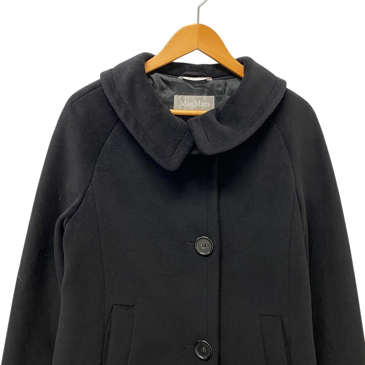 85g5 Max Ｍara マックスマーラ ステンカラーコート ロングコート イタリア製 サイズ40 ブラック ウール100％ レディース 女性用u02t