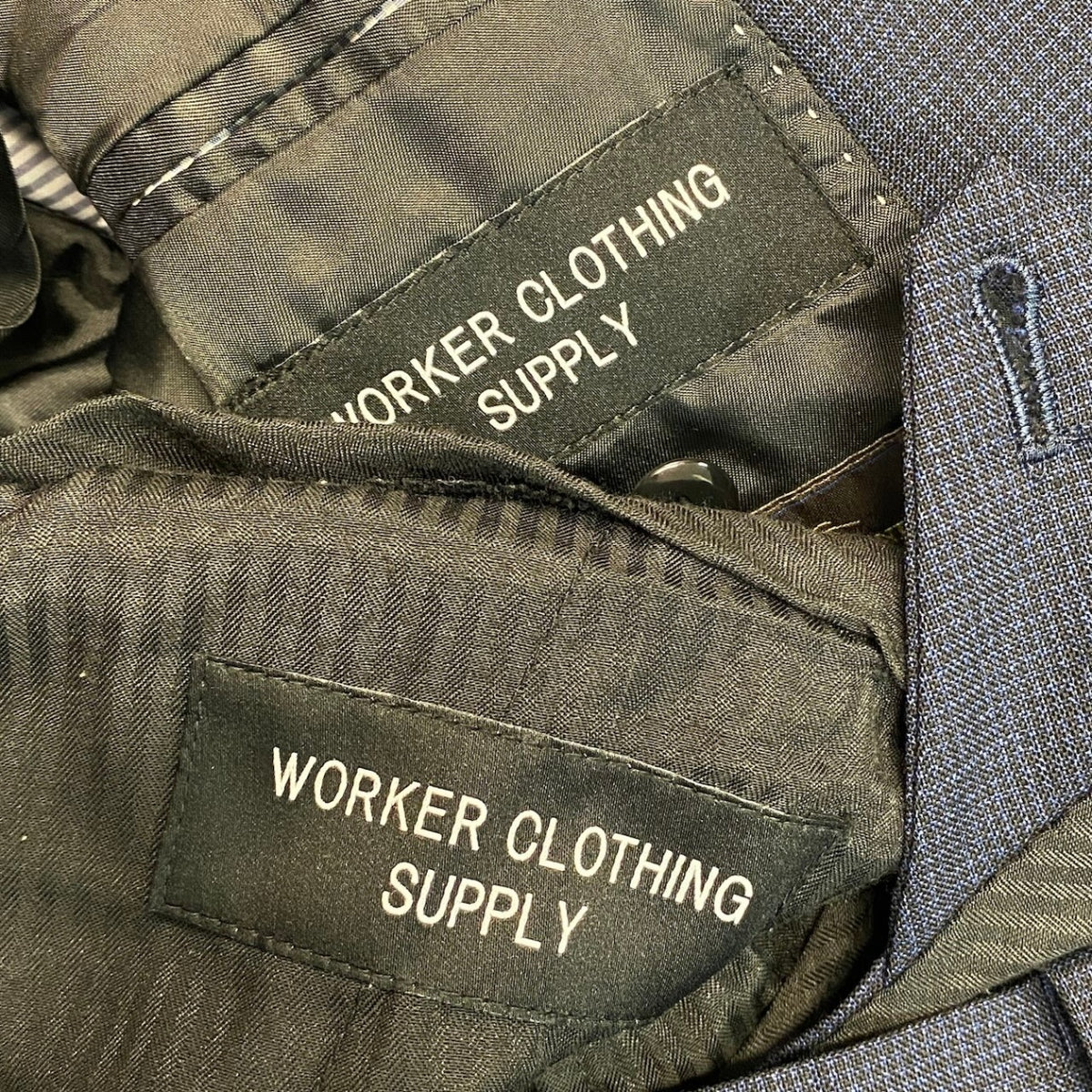 3j22 【美品】 WORKER CLOTHING SUPPLY ワーカークロージングサプライ カノニコ生地 セットアップ シングルスーツ 2B サイズ44 ネイビー ウール メンズu02t