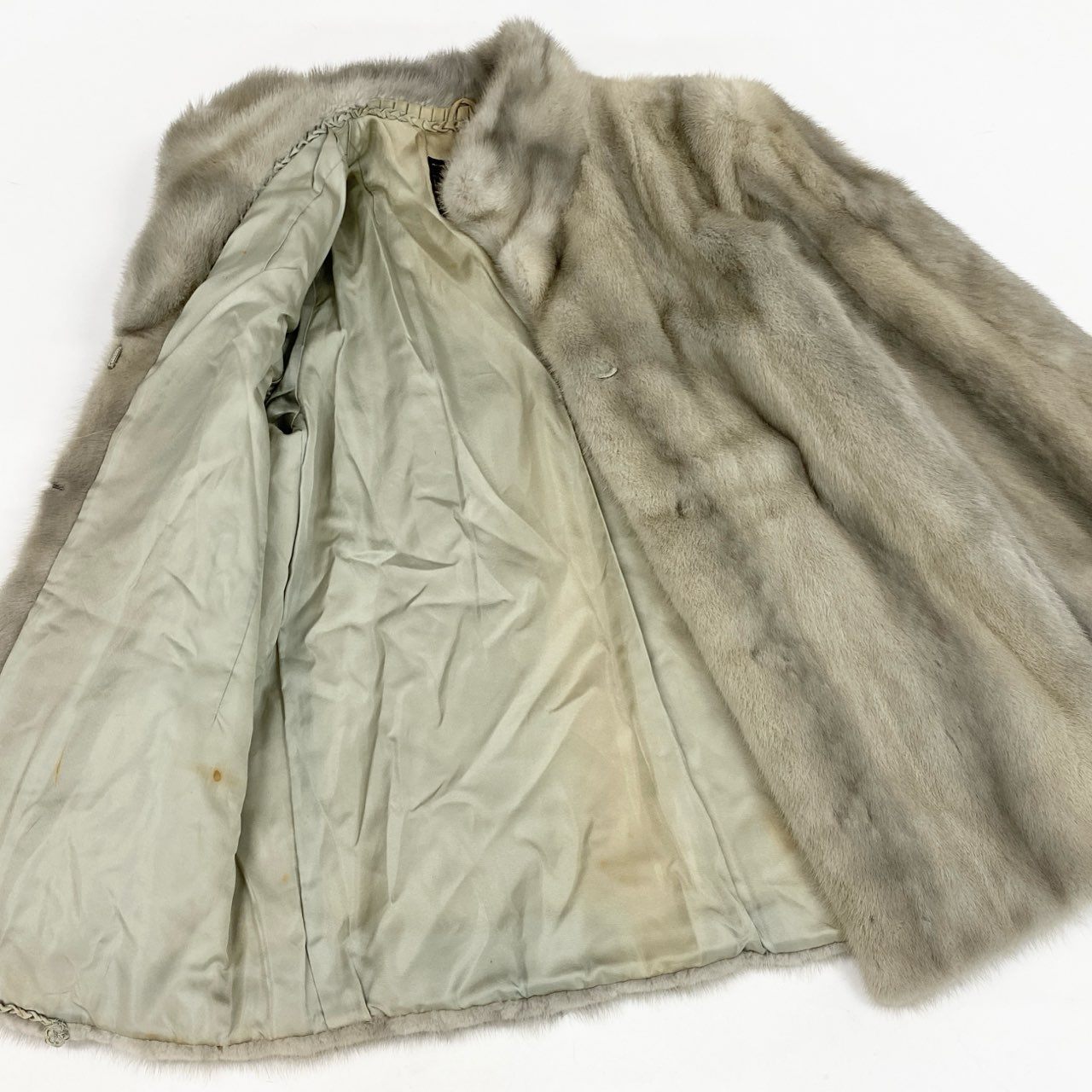 77L10 Lupian Furs サファイアミンク ファーコート サイズ11号 シルバーグレー 本毛皮 MINK FUR ポケット有t18r