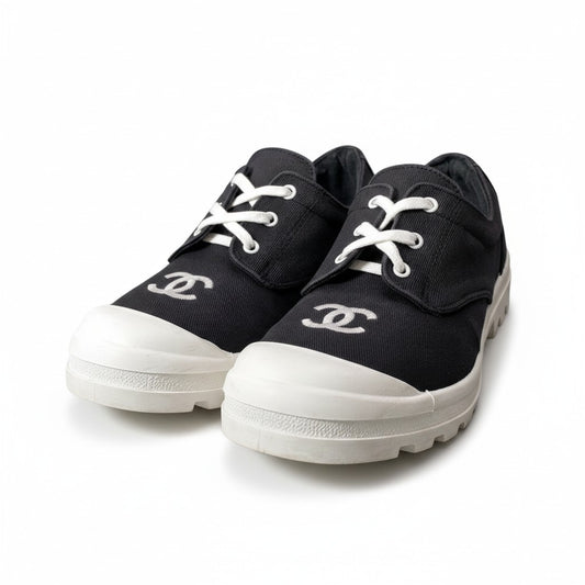 d9 CHANEL シャネル ココマーク ヴィンテージ スニーカー サイズ38 ブラック キャンバス レディースk02i