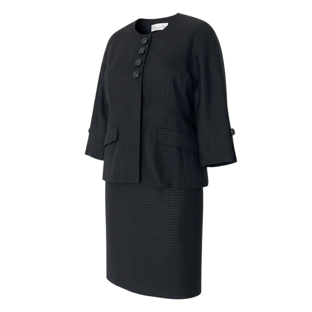 60i16 Christian Dior クリスチャンディオール セットアップ スカートスーツ ノーカラージャケット 千鳥格子柄 サイズ13 ブラック レディースo07t
