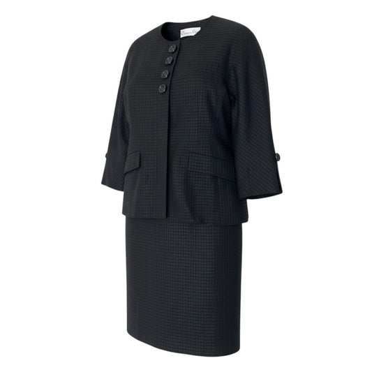 60i16 Christian Dior クリスチャンディオール セットアップ スカートスーツ ノーカラージャケット 千鳥格子柄 サイズ13 ブラック レディースo07t