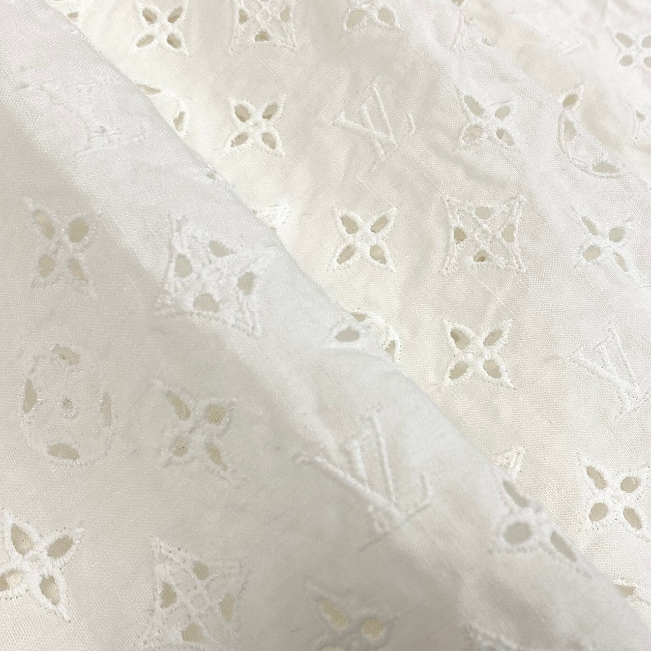 e1 LOUIS VUITTON 2022 モノグラム刺繍 リネンレーススカート フレアスカート フランス製 36サイズ ホワイト 画像参照 レディース 女性用k02i