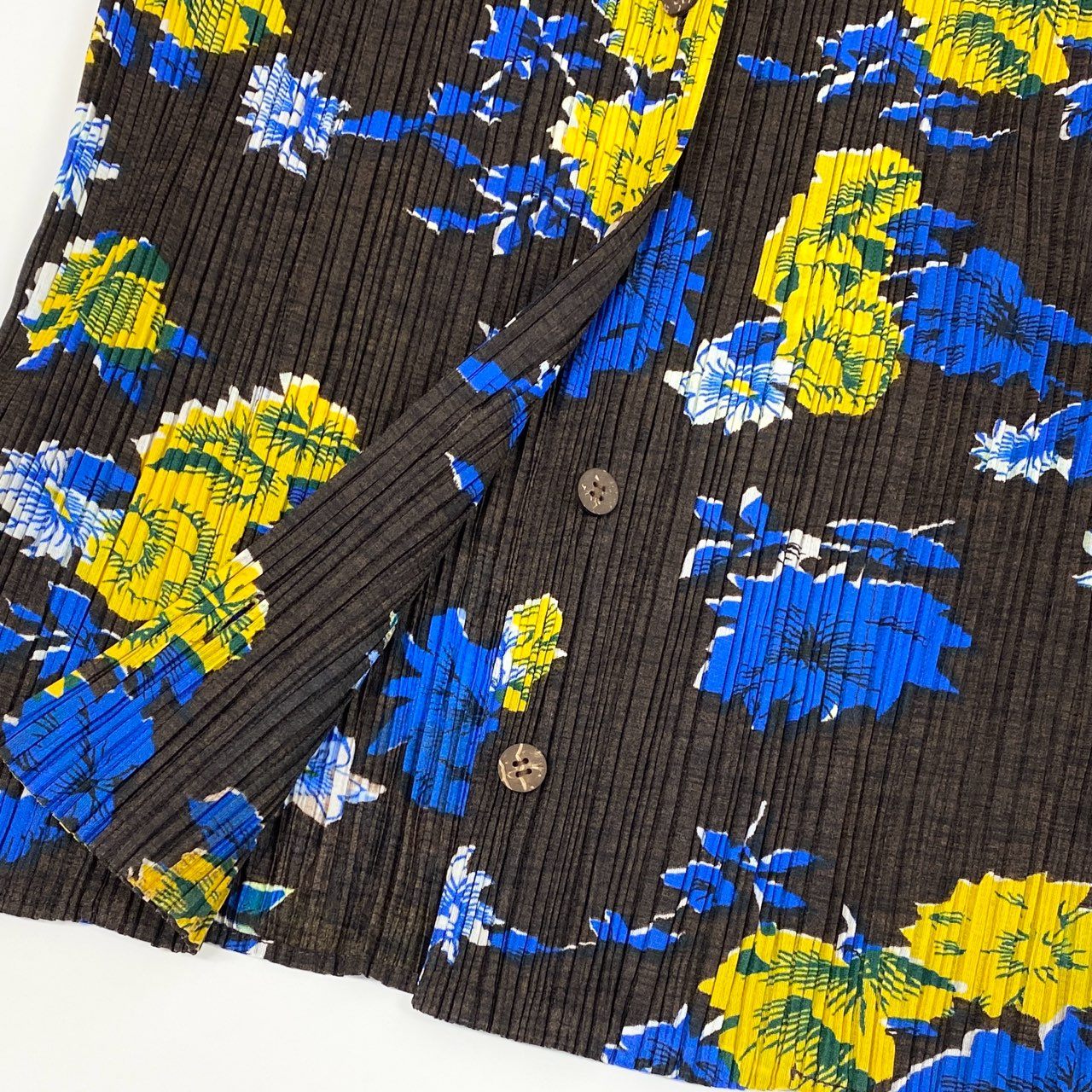 Ad12 PLEATS PLEASE プリーツプリーズ 花柄 5分袖カーディガン プリーツカーディガン サイズ3 ブラウン レディース トップスta1