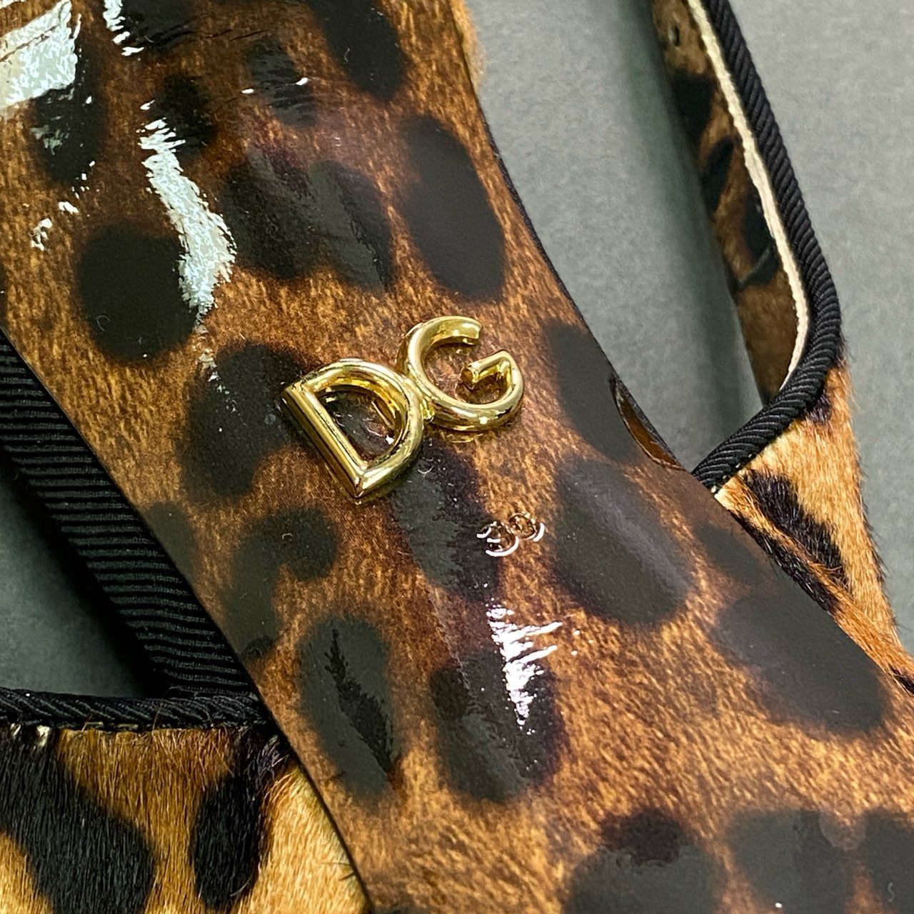 7a28 DOLCE&GABBANA ドルチェアンドガッバーナ レオパード柄 ヒールパンプス ストラップ ハラコ シューズ 39 ブラウン系