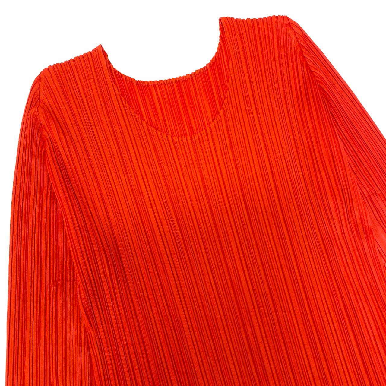 78b5【美品】PLEATS PLEASE プリーツプリーズ プリーツカットソー ロングスリーブTシャツ トップス PP13-JK185 3サイズ オレンジ ポリエステル100％ レディース 女性用u02t