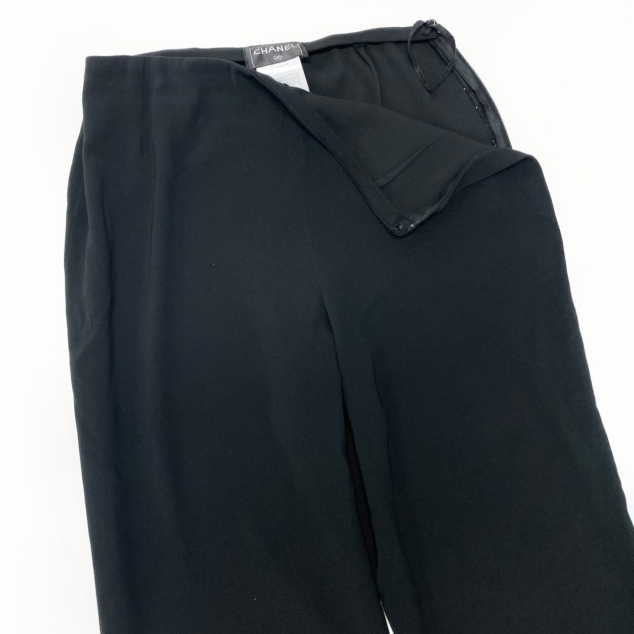 Cd23 CHANEL シャネル 2000年 ハイウエスト リラックスパンツ ボトムス ココマーク サイズ38 無地 ブラック ポリエステル100％ レディース 女性用u02t