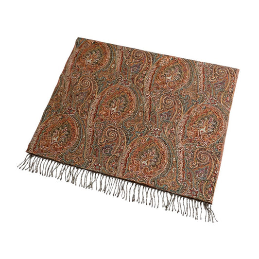 66l1 ETRO Home Collection  エトロ ホームコレクション イタリア製 ひざ掛け ブランケット ペイズリー柄 織り模様 フリンジ マルチカラー ウール100％u02t