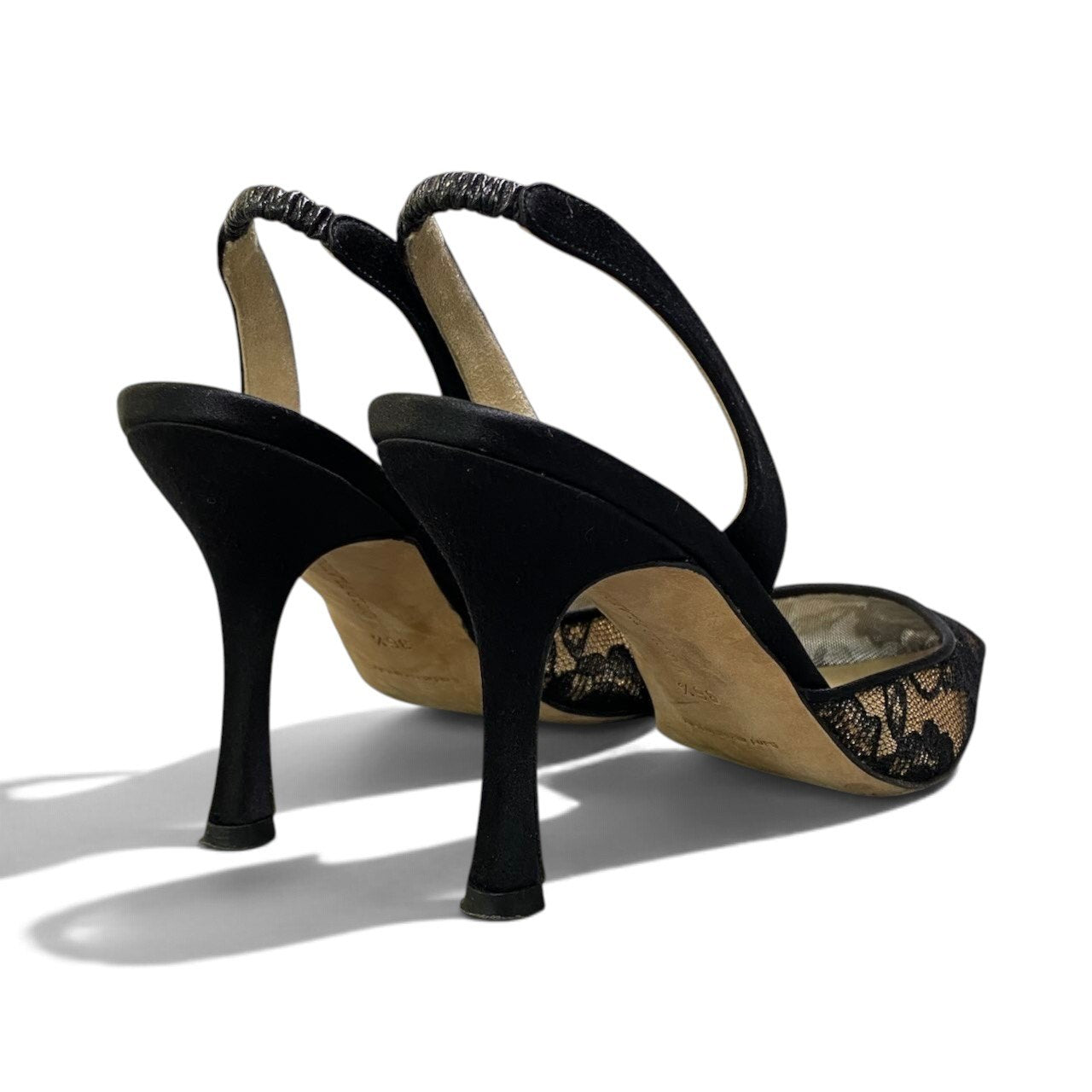 i2 MANOLO BLAHNIK マノロ・ブラニク レース素材 スリングバッグ ミュール サイズ36 1/2 ブラック レディースk02i