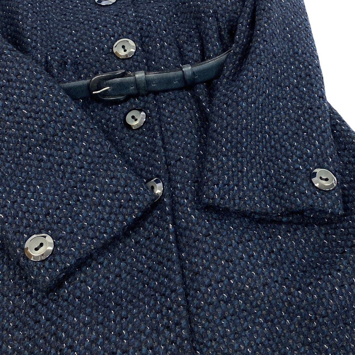 j23 【美品】MaxMara ツイードスタンドカラーコート アウター イタリア製 42サイズ ネイビー レディース 女性用u02t