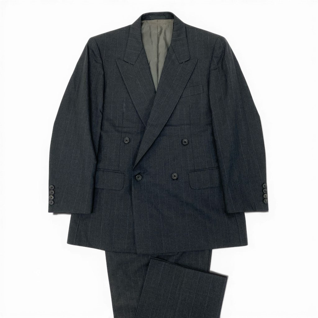 16a27 Burberrys バーバリーズ スーツセットアップ テーラードジャケット スラックスパンツ ストライプ 94-84-165 AB4 グレー ウール100％ メンズ 男性用o07t