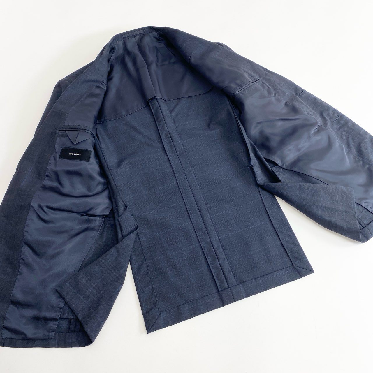 50c23 RING JACKET リングヂャケット 2B スーツ セットアップ 46 チェック ネイビー 日本製 フォーマル ビジネス