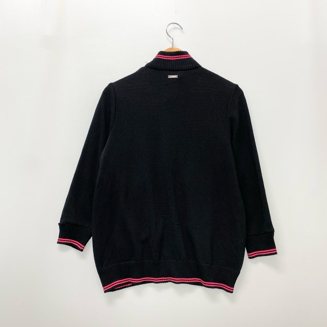 19b17 【美品】 LEONARD レオナール ニットカーディガン ハイネックセーター ファスナー チェック 42 ブラック レディース 女性用u02t