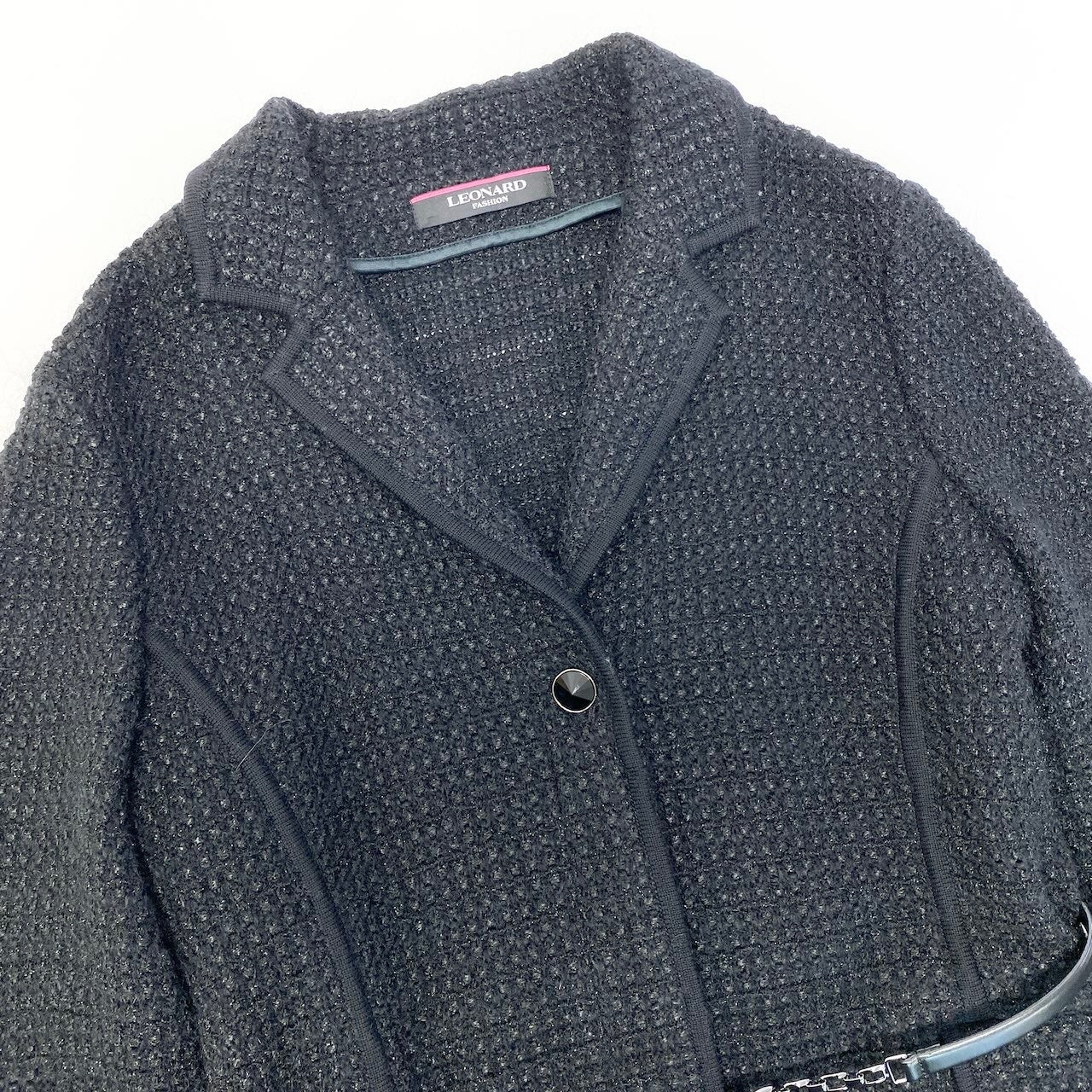 9e11 《美品》 LEONARD レオナール ラメツイードジャケット 0387737 サイズ42 ブラック 美しい花柄プリント 女性服t18r