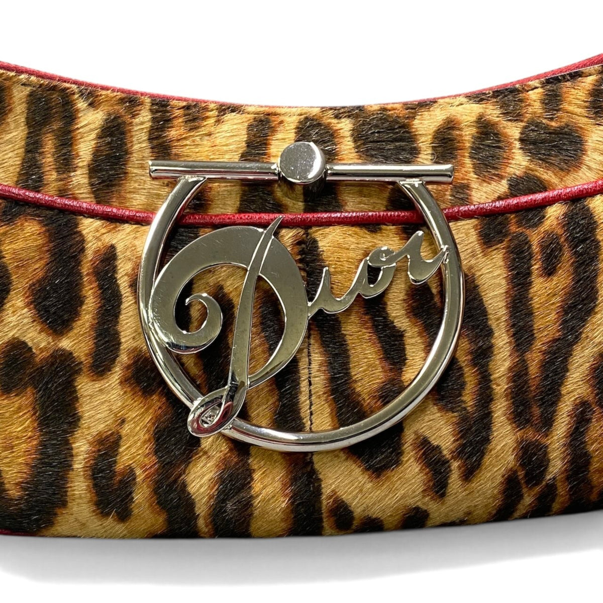 h20【美品】Christian Dior Diva Leopard Pony Hair Bag ブラウン レッド ハラコ レザー レディース 女性用ta1