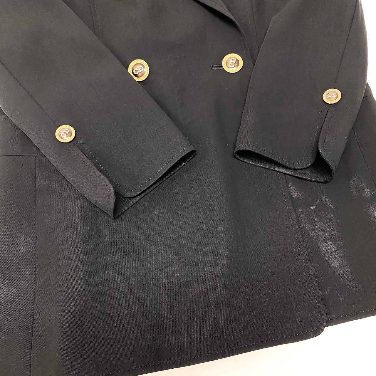 13f15 Christian Dior クリスチャンディオール CDボタン テーラージャケット ブレザー ダブルブレスト サイズ9 ブラック ウールu02t