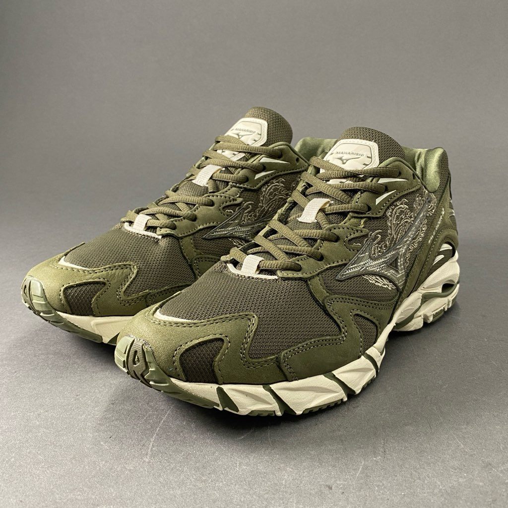 7f4 《美品》 Mizuno ミズノ Wave Rider 10 ’97 Maharishi Fire Phoenix ウェーブライダー マハリシ D1GD222501 27cm グリーン スニーカー シューズ