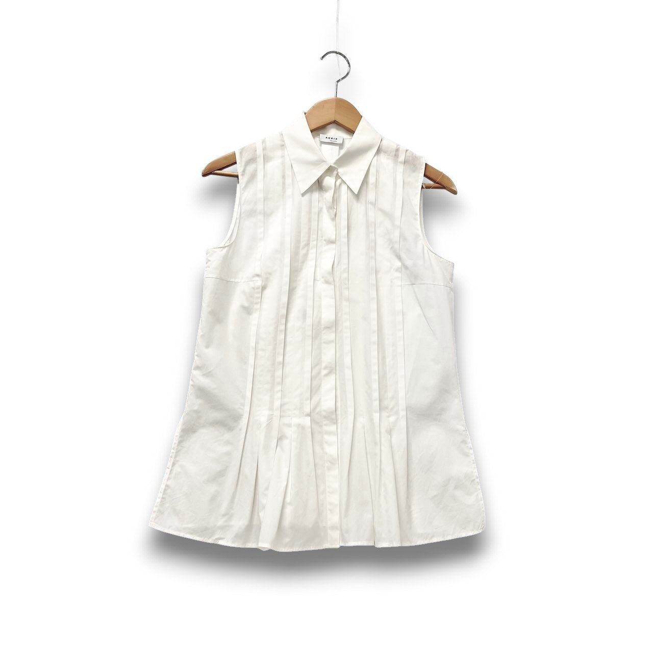 81c26 AKRIS アクリス ノースリーブチュニック ブラウス プリーツ タグ付き 裾フレア レディース 女性用 US4 ホワイト コットン100％u02t