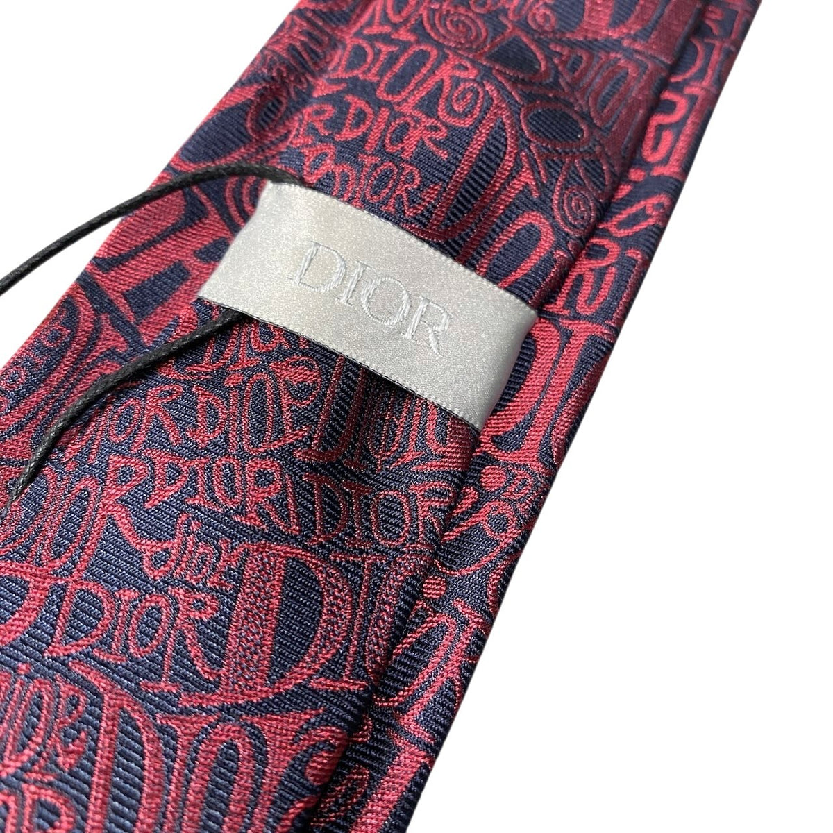 j14【未使用】 DIOR × Shawn STUSSY ディオール ステューシー 総柄 ネクタイ ボルドー ネイビー シルク100％ メンズu02t