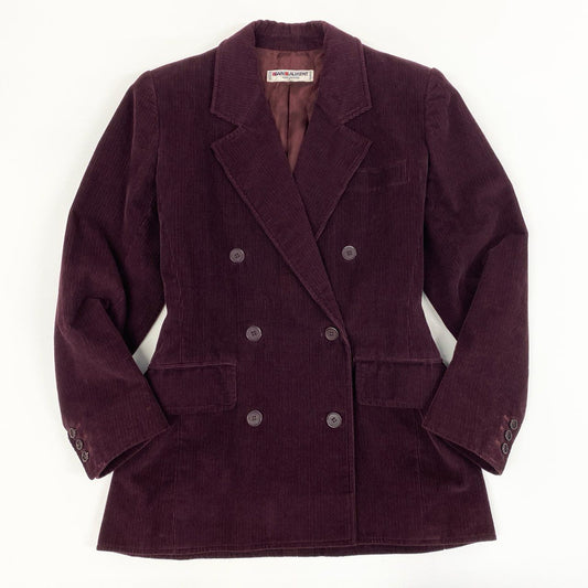 46e9 【フランス製】SAINT LAURENT サンローラン リヴゴージュ ヴィンテージ ダブルジャケット サイズ36 ボルドー コーデュロイ レディース 女性用 フランスヴィンテージ