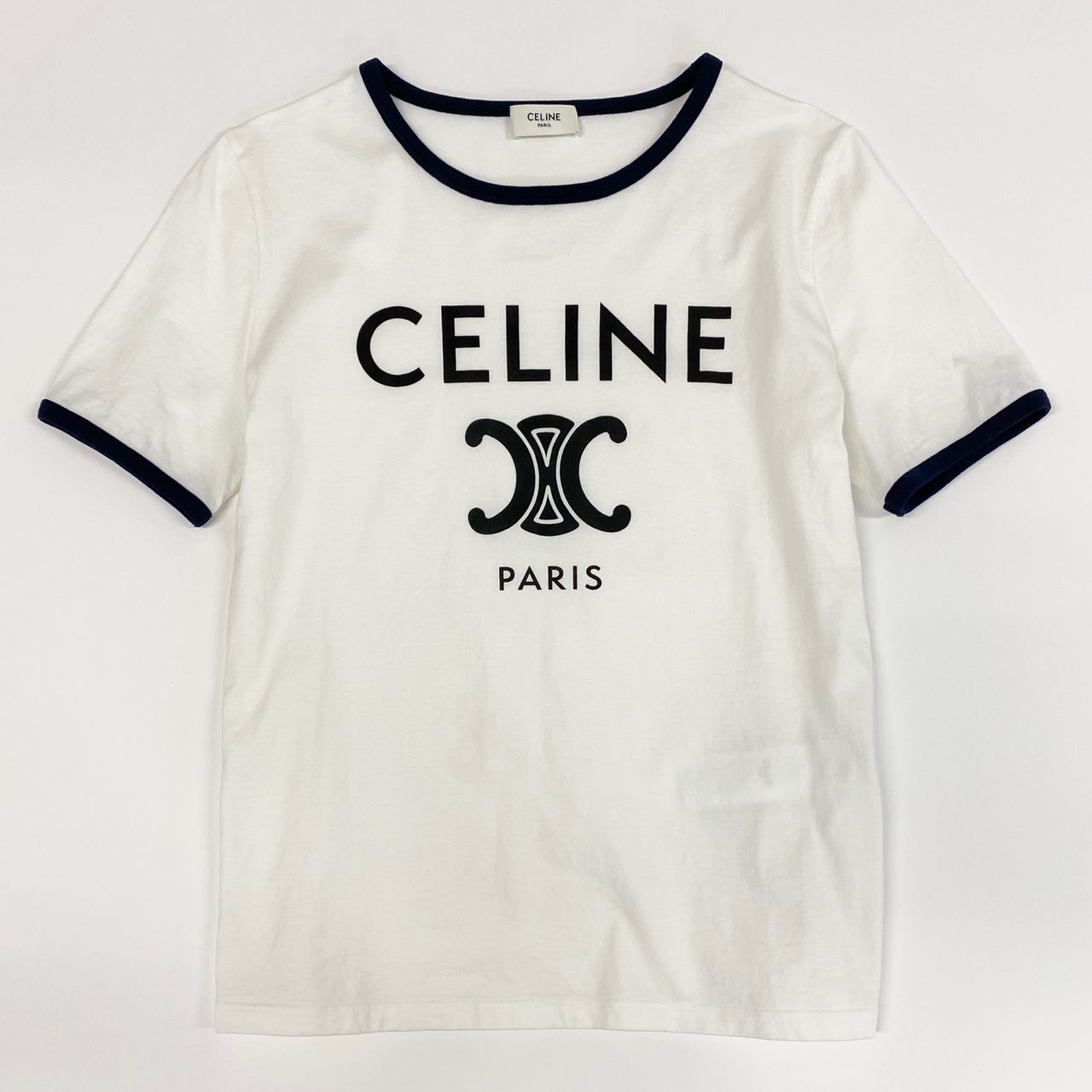 70a15 フランス製 CELINE セリーヌ トリオンフ リンガー Tシャツ カットソー トップス 2X872671Q サイズS ホワイト コットン100％ レディース