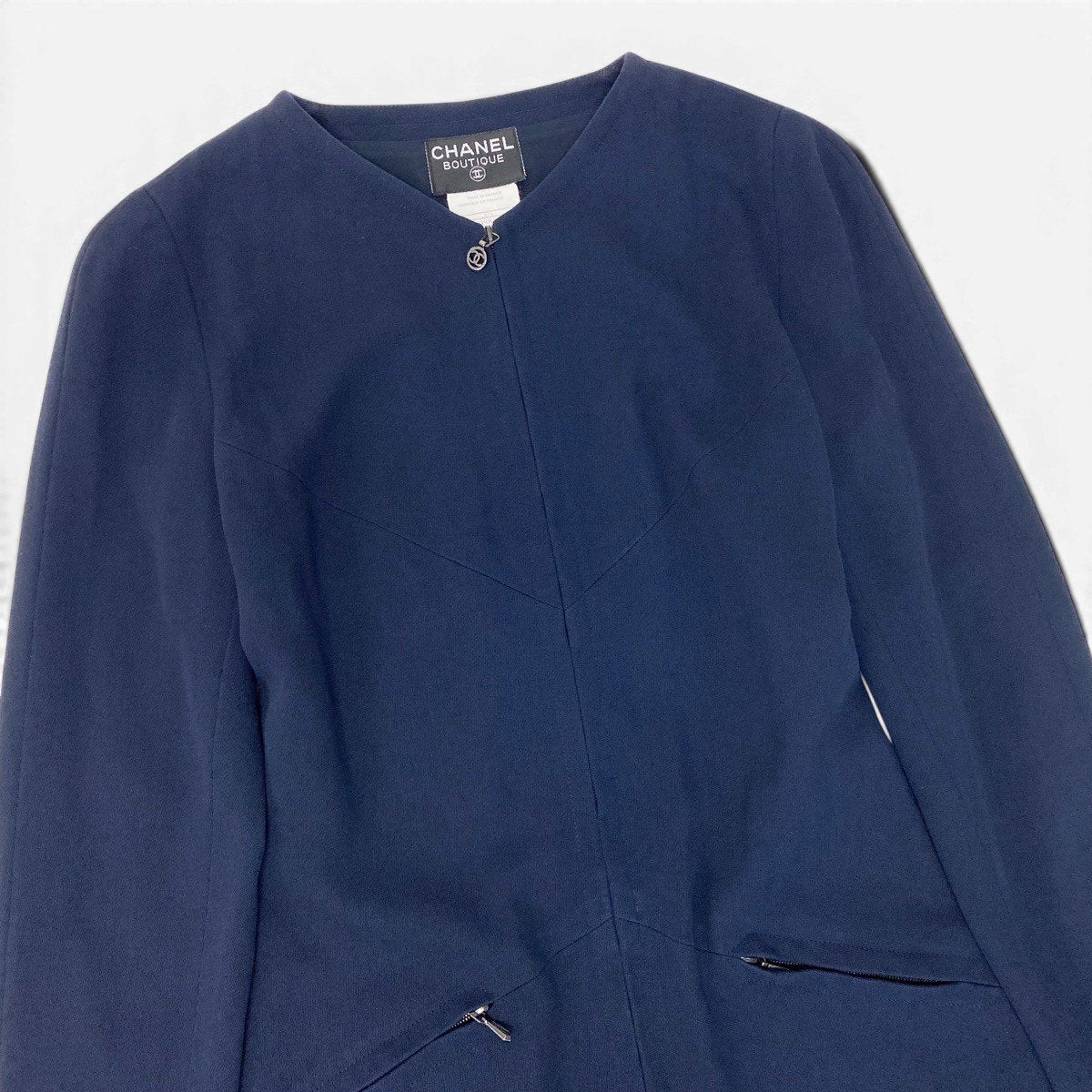 Cg9 CHANEL 1997年 ココマーク ドレス ワンピース フランス製 P09350 36サイズ ネイビー ウール100％ レディース 女性用ta1