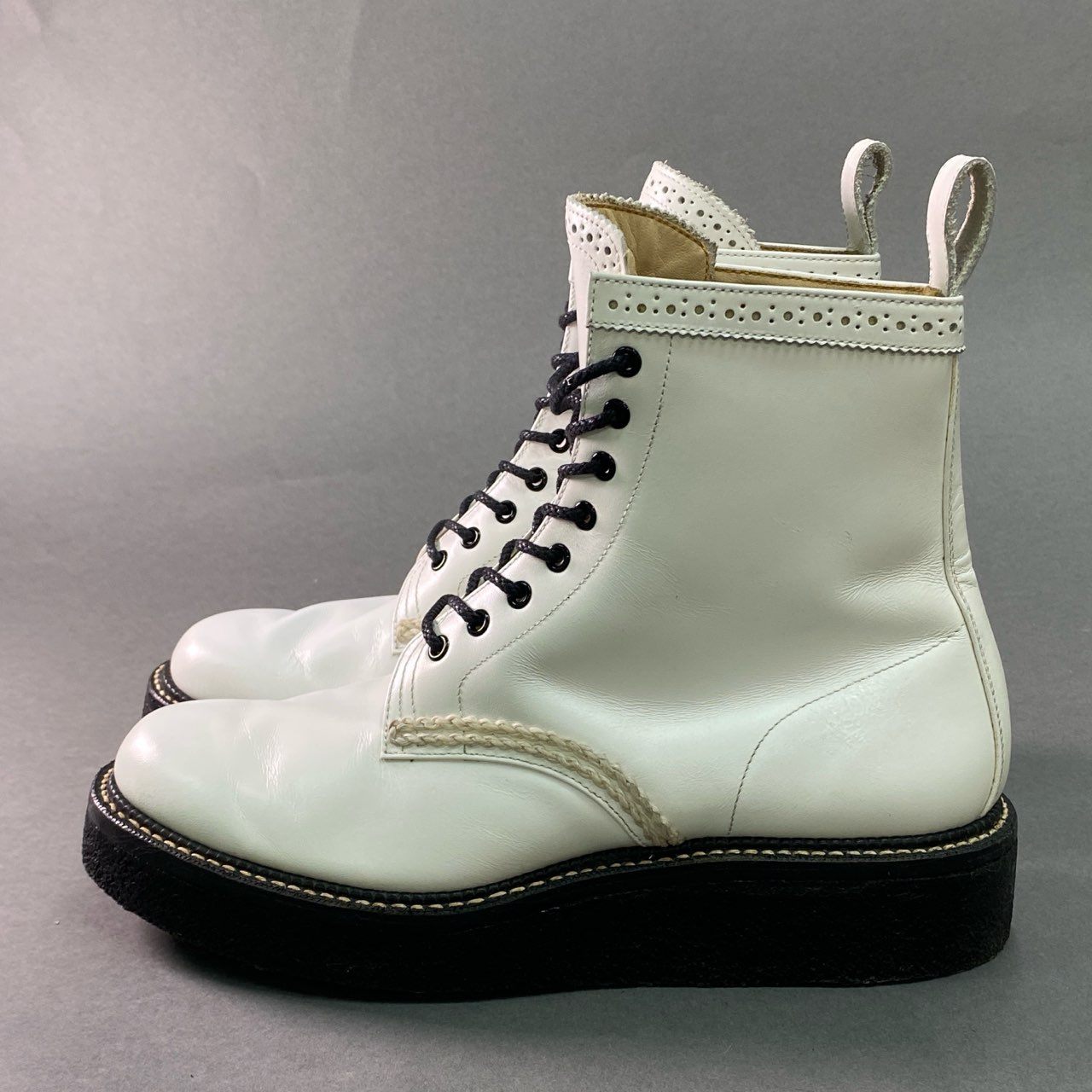 2f27 NUMBER NINE ナンバーナイン レースアップ 厚底 レザーブーツ 8 1/2 ホワイト Leather ラバーソール プラットフォーム シューズ