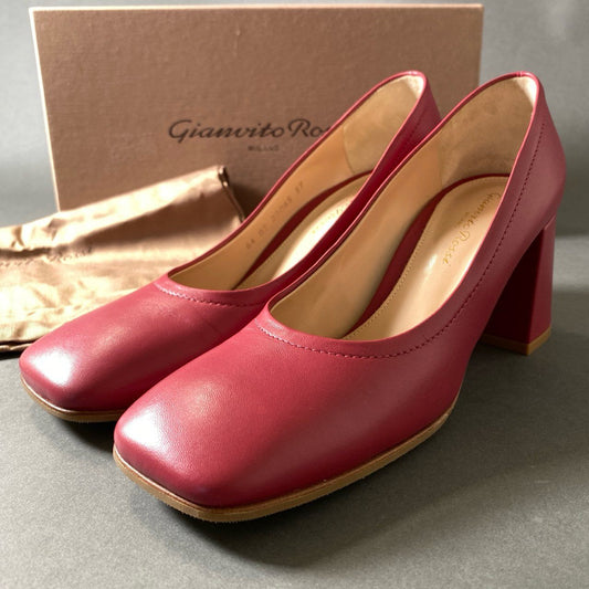 7g28 Gianvito Rossi ジャンビットロッシ スクエアトゥ レザーパンプス GAELLE サイズ37 コーラルピンク レザー レディース 女性用 靴 シューズ