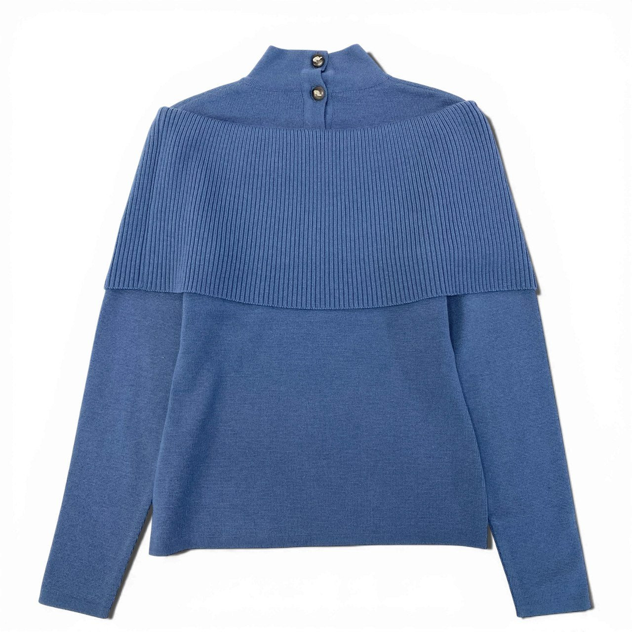 63a28 Salvatore Ferragamo サルバトーレフェラガモ 長袖ニットセーター ハイネックニット オフショルダーデザイン トップス XSサイズ ブルー ウール100％ レディースo07t